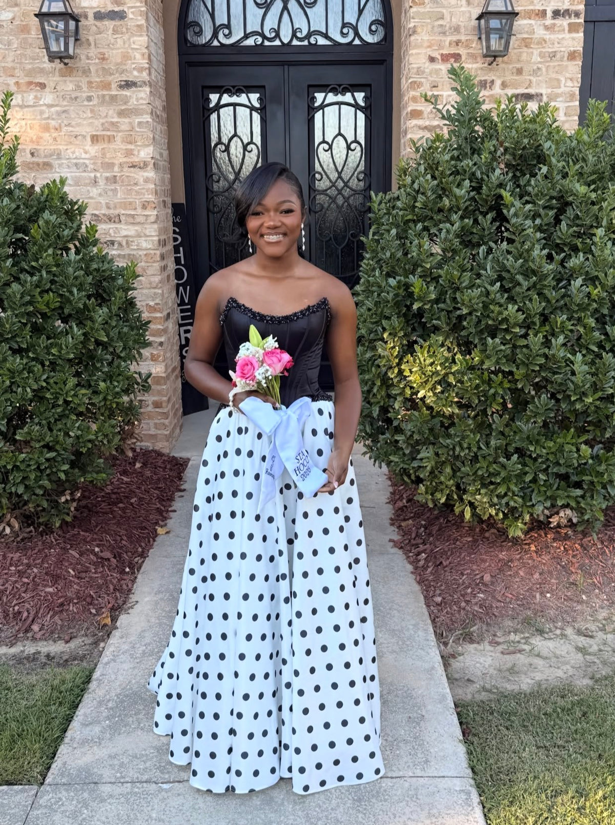 Beaded Strapless Polka Dot Formal Prom Dress Wedding Guest Dress  J12195