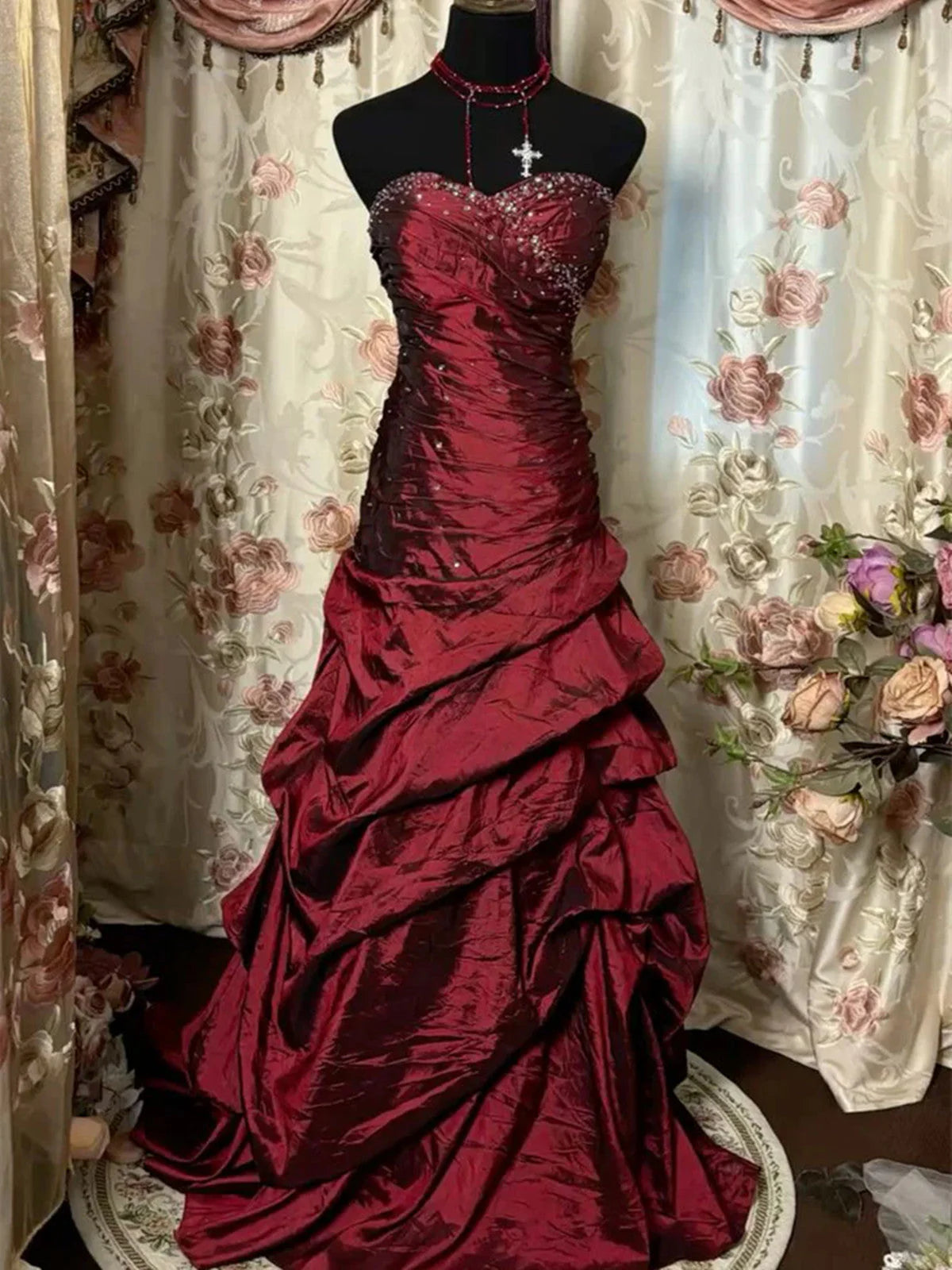 Robe de bal bustier violette en satin avec appliques, robe de soirée formelle J9413