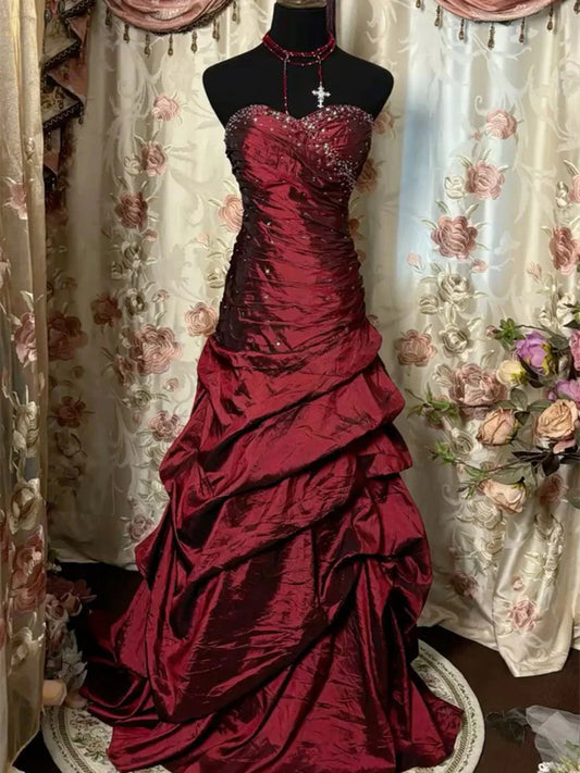 Trägerloses silbernes Vintage-Abendkleid, A-Linie, Geburtstagskleid J9370