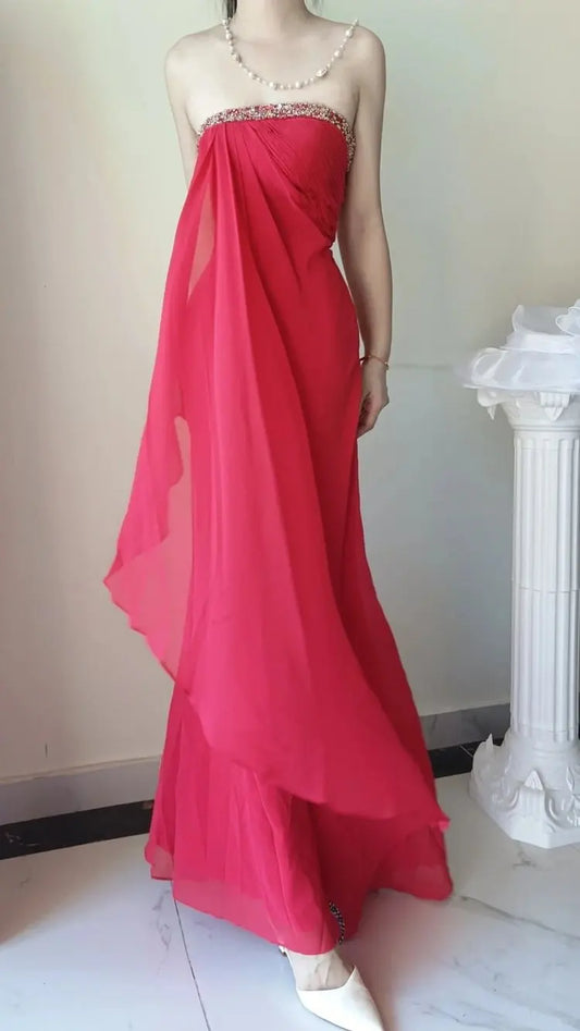 Trägerloses silbernes Vintage-Abendkleid, A-Linie, Geburtstagskleid J9370