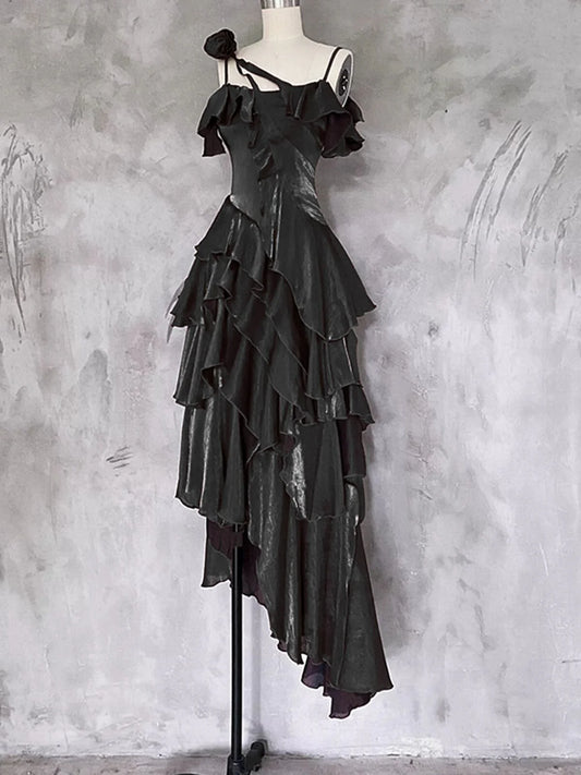 Trägerloses silbernes Vintage-Abendkleid, A-Linie, Geburtstagskleid J9370