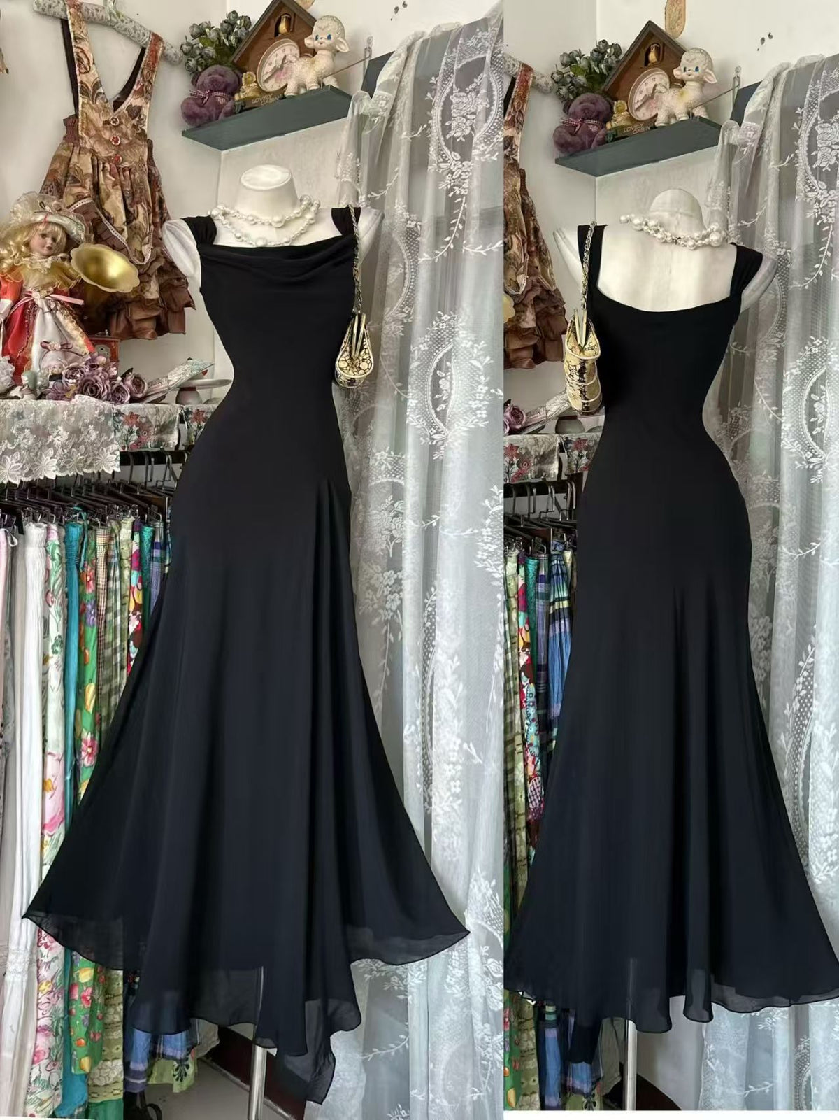 Black Mermaid Formal Evening Gown Sleeveless Prom Dress  J11857