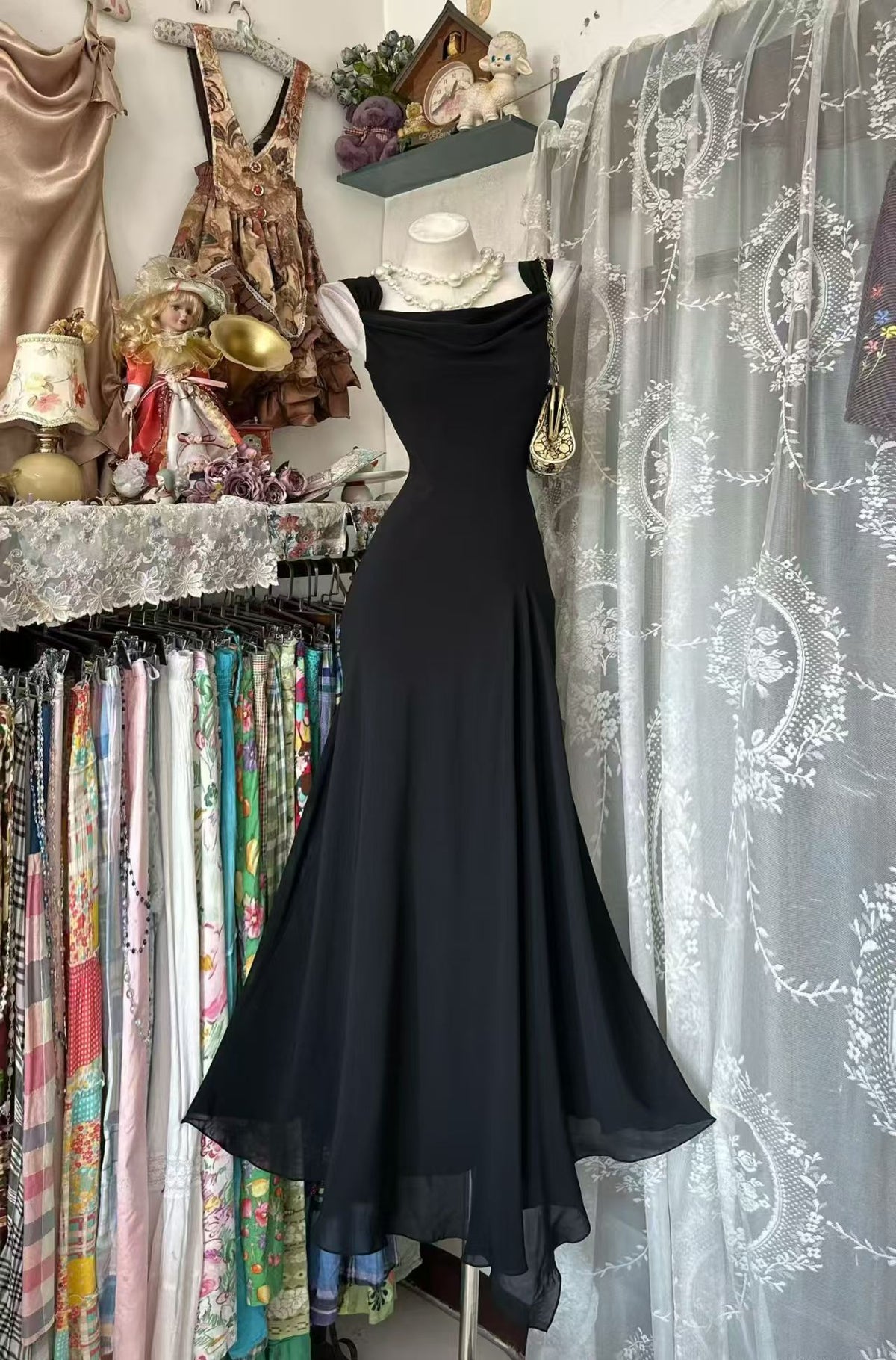 Black Mermaid Formal Evening Gown Sleeveless Prom Dress  J11857