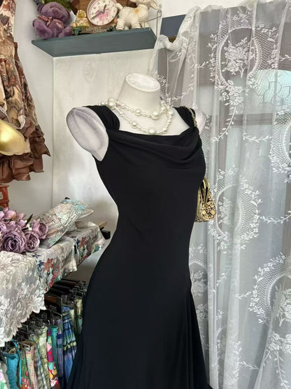 Black Mermaid Formal Evening Gown Sleeveless Prom Dress  J11857