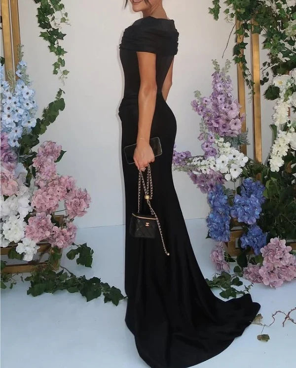 Black Sheath Satin Mermaid Evening Dress  J10259