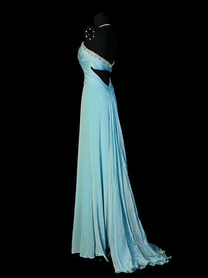Blue Mermaid Chiffon Wedding Guest Dress Beaded Formal Prom Dress  J10152