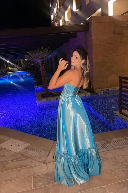 Trägerloses silbernes Vintage-Abendkleid, A-Linie, Geburtstagskleid J9370