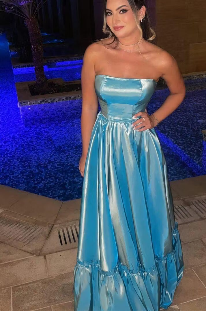 Trägerloses silbernes Vintage-Abendkleid, A-Linie, Geburtstagskleid J9370