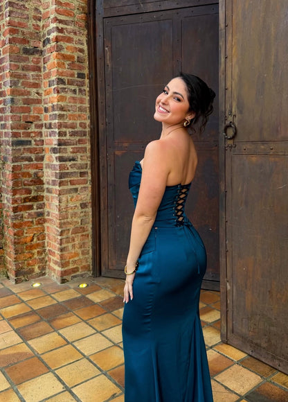 Robe de bal bustier violette en satin avec appliques, robe de soirée formelle J9413