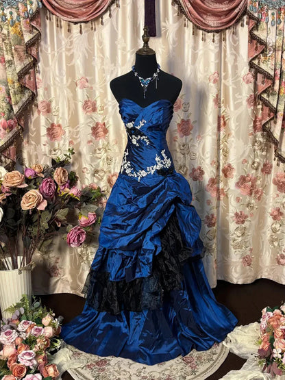 Robe de bal bustier violette en satin avec appliques, robe de soirée formelle J9413