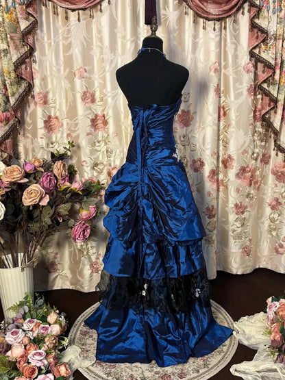 Robe de bal bustier violette en satin avec appliques, robe de soirée formelle J9413