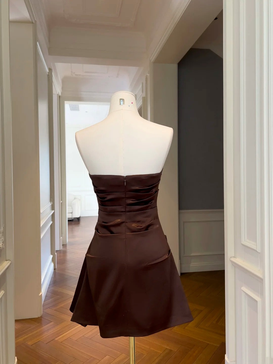 Brown Satin A Line Mini Homecoming Dress  J10274