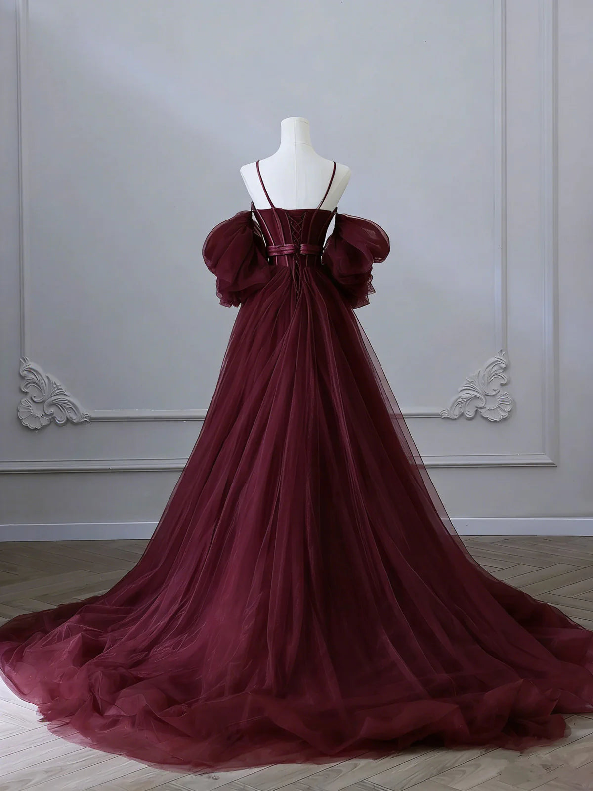 Robe de bal bustier violette en satin avec appliques, robe de soirée formelle J9413