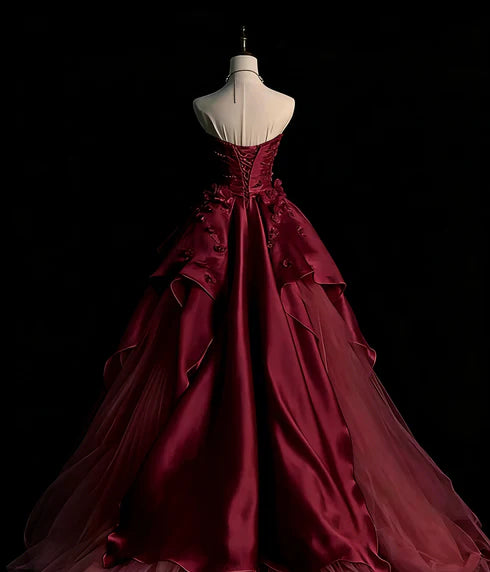 Robe de bal bustier violette en satin avec appliques, robe de soirée formelle J9413