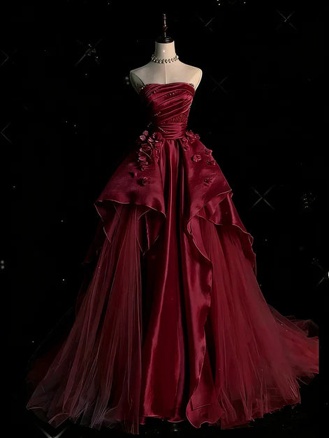 Trägerloses silbernes Vintage-Abendkleid, A-Linie, Geburtstagskleid J9370