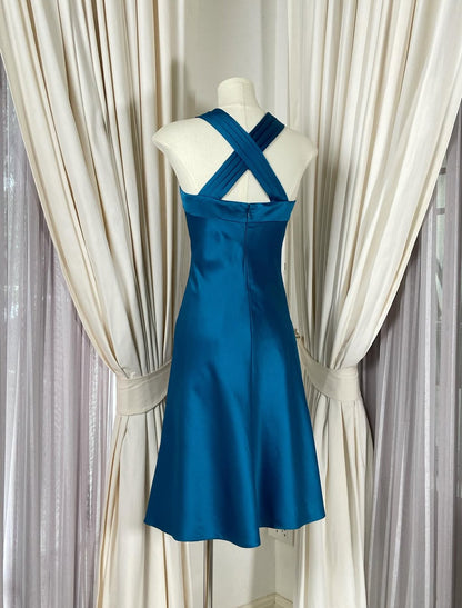 A Line Blue Satin Homecoming Dress Formal Party Gown J8542