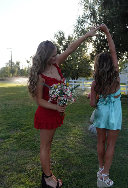 Sweetheart Blue Short Homecoming Dress Satin Birthday Dress J7973