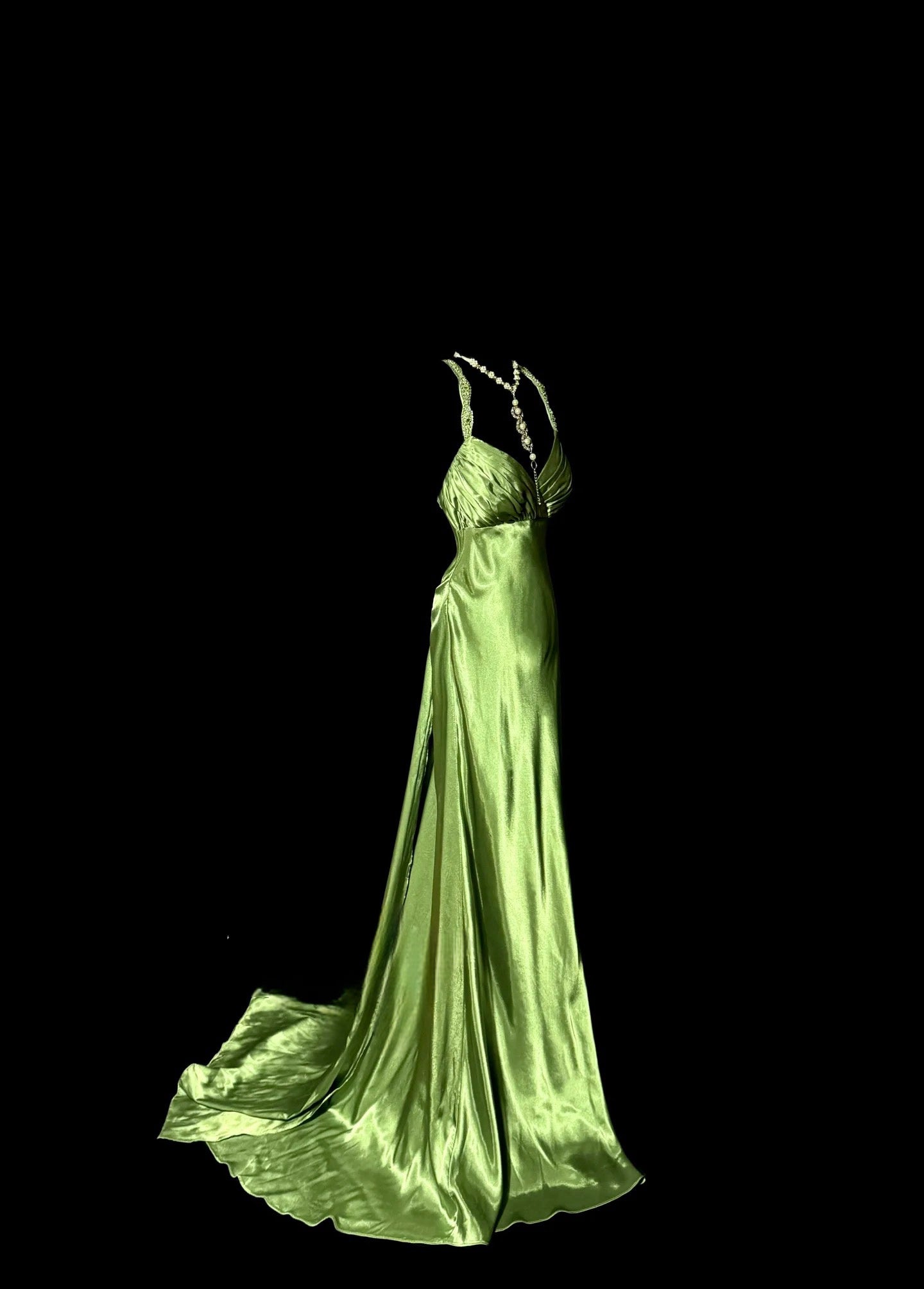 Backless Green Mermaid Satin Long Prom Dress Elegant Evening Dress J7991