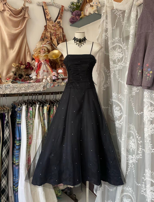 Spaghetti Straps A Line Black Prom Dress Formal Evening Party Dress J8455