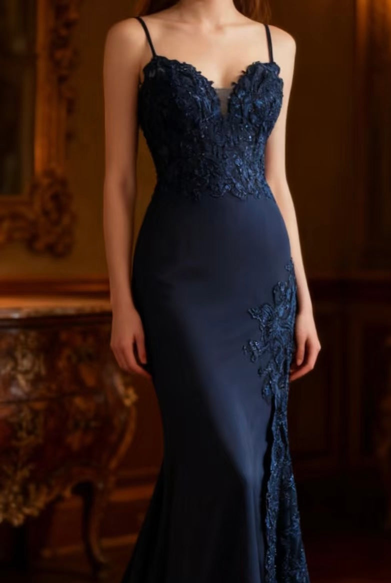 Robe de soirée fourreau noire sexy longue avec fente J8826