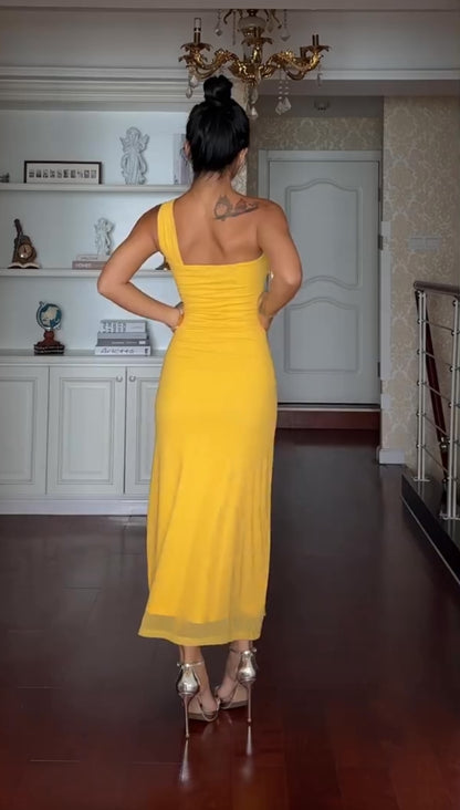 Yellow Sheath Formal Prom Dress Wedding Guest Dress J7256