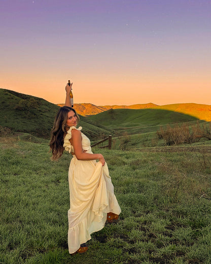 Robe de bal trapèze jaune en mousseline de soie, robe de demoiselle d'honneur, J7043