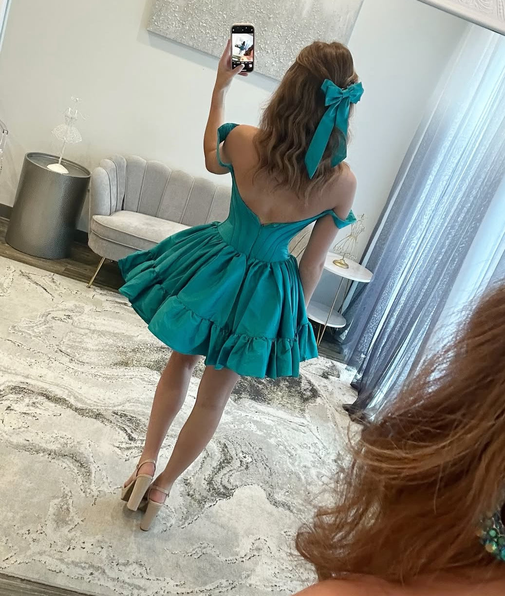 Off The Shoulder A Line Green Homecoming Dress Formal Party Dress J7196