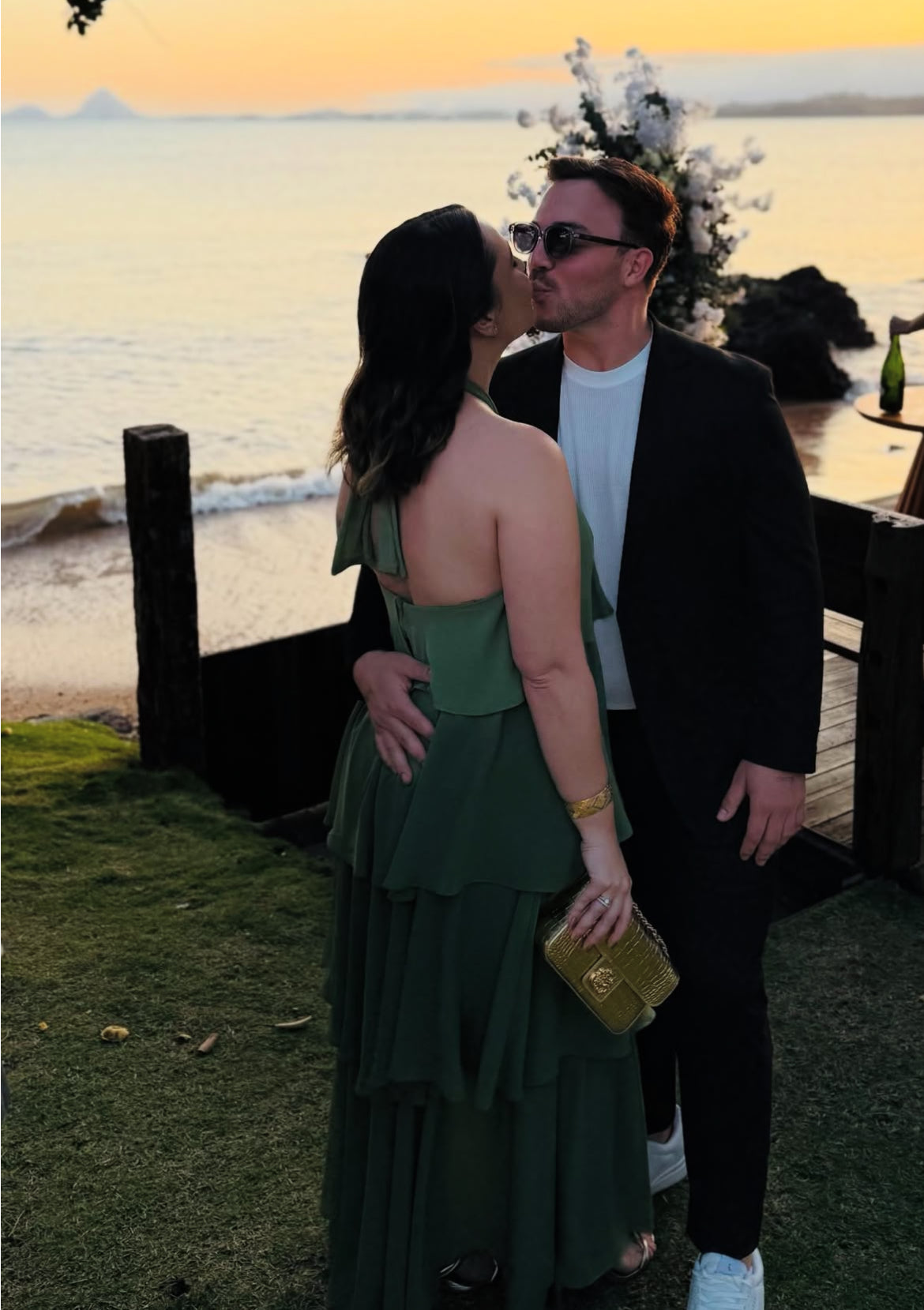 Robe de mariée longue à volants, coupe trapèze, verte, J7922