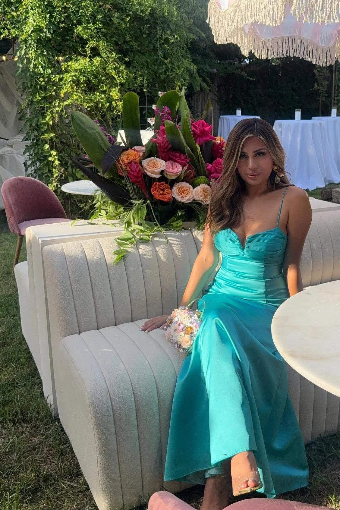 Spaghetti Straps Blue Mermaid Long Prom Dress Satin Wedding Guest Dress J7942