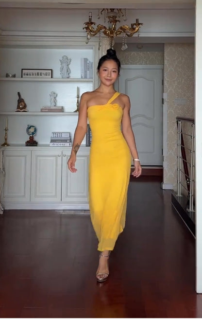 Yellow Sheath Formal Prom Dress Wedding Guest Dress J7256