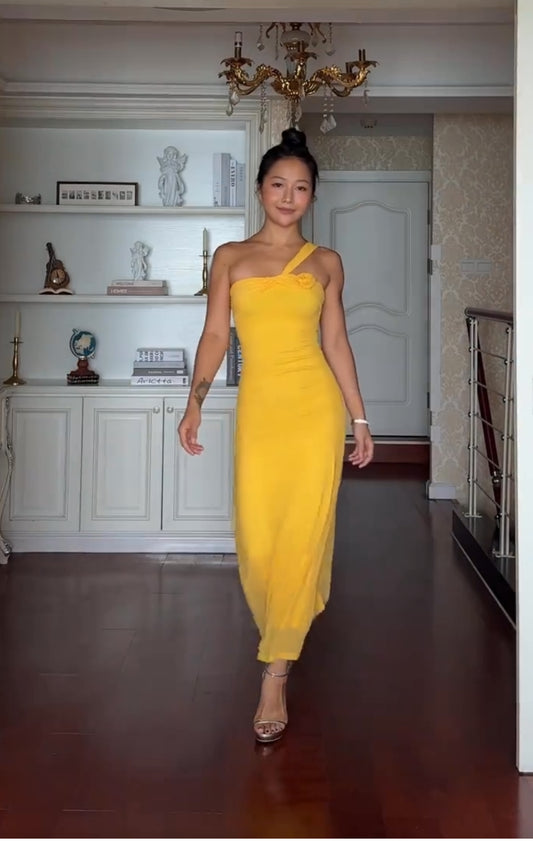 Yellow Sheath Formal Prom Dress Wedding Guest Dress J7256