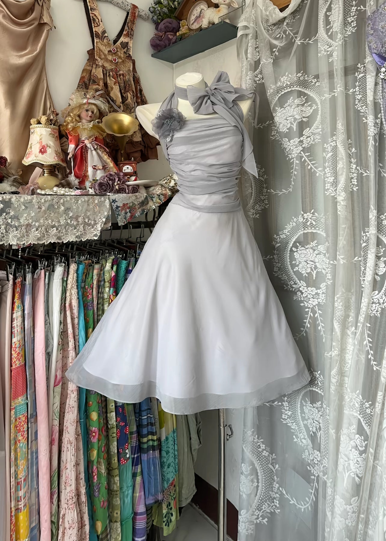 Robe de soirée courte grise trapèze J8522