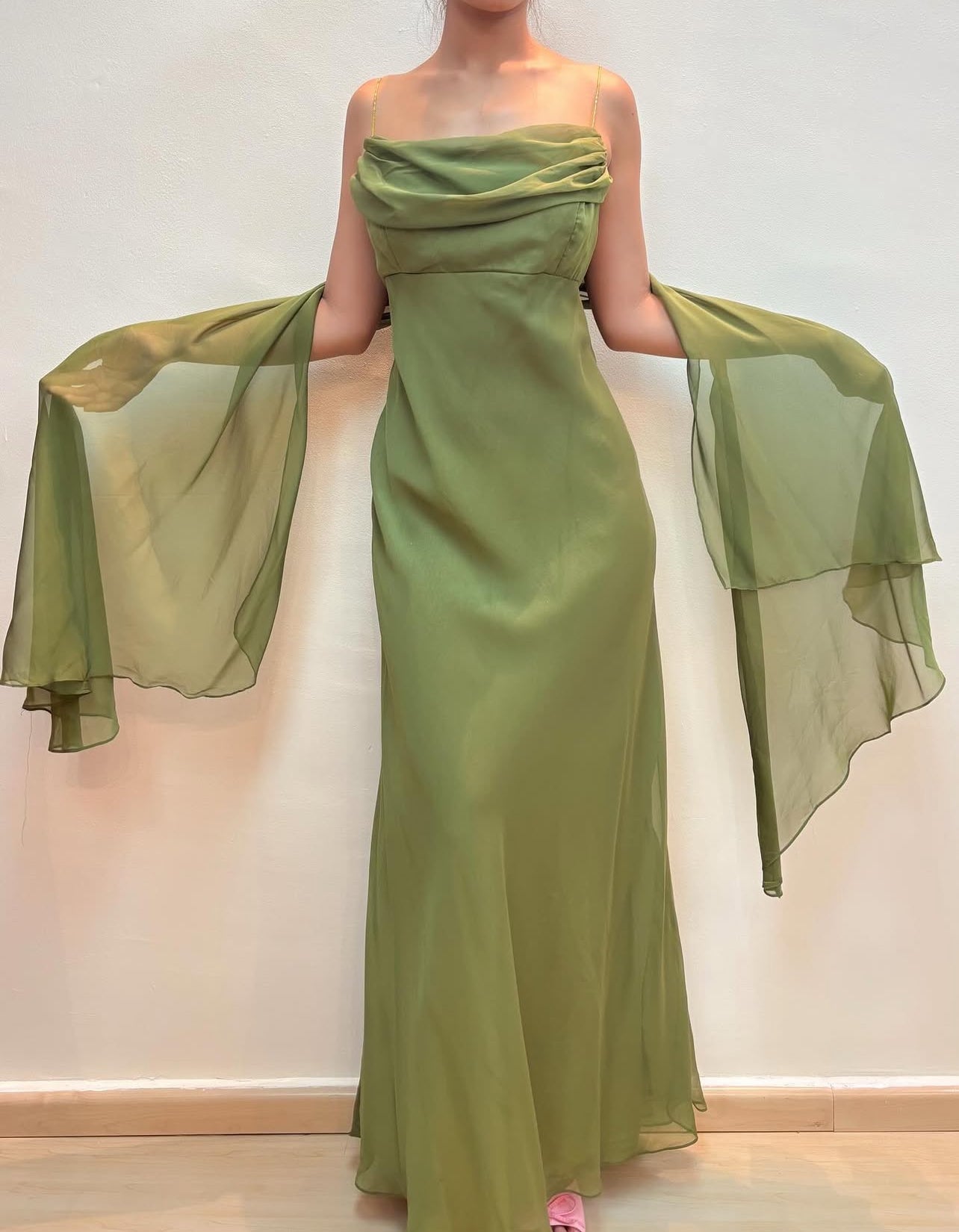 Spaghetti Straps Green Long Prom Dress Chiffon Evening Dress J8584