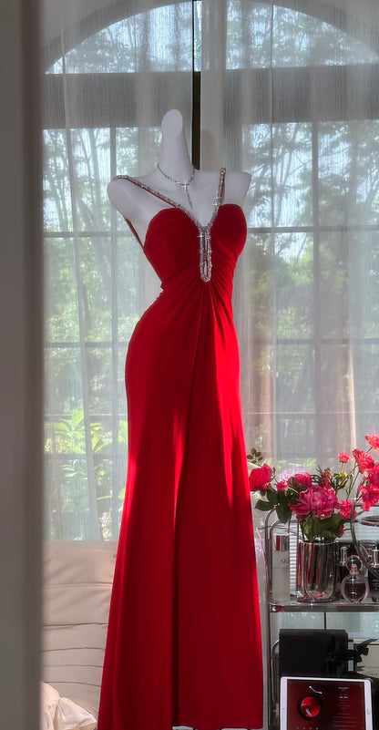 Rotes sexy Abendkleid, formelles Partykleid, Ballkleid J7064