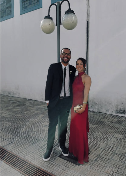 Halter Burgundy Backless Long Prom Dress Sexy Evening Dress J7976