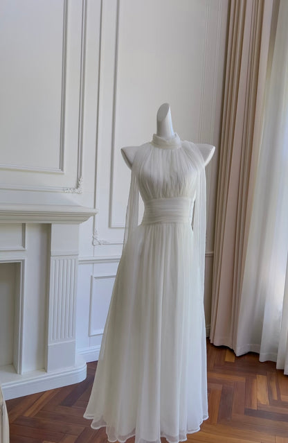 Elfenbeinfarbenes A-Linien-Chiffon-Ballkleid für formelle Abendpartys J7204