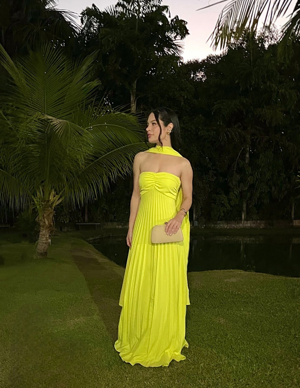 A-Linie Gelbes Plissee-Ballkleid Hochzeitsgastkleid J7767