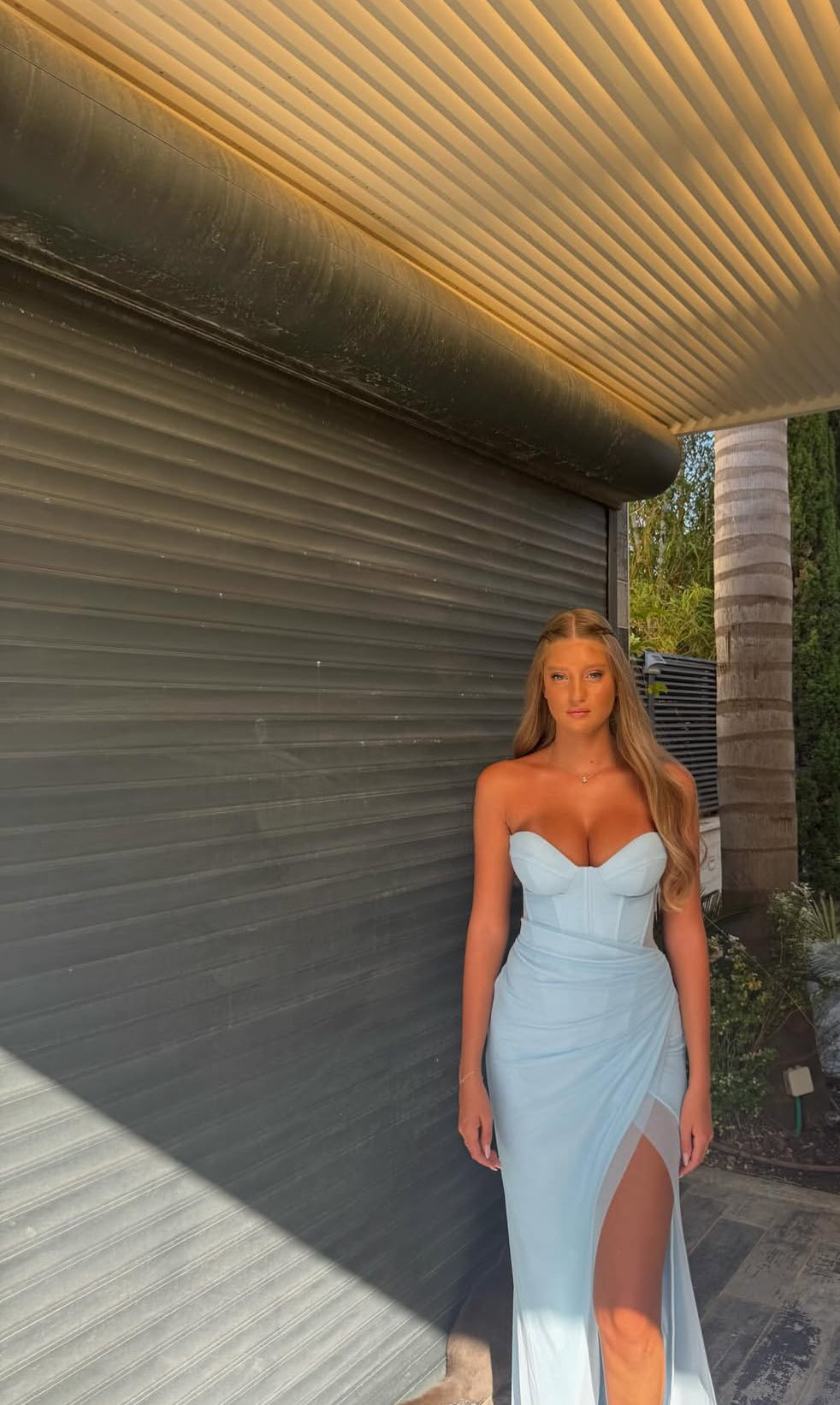 Sweetheart Blue Sheath Long Prom Dress With Slit J7903