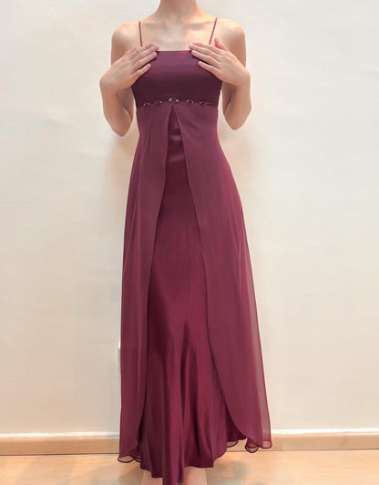 Spaghetti Straps Wine Red Long Prom Dress Vintage Evening Dress J8575