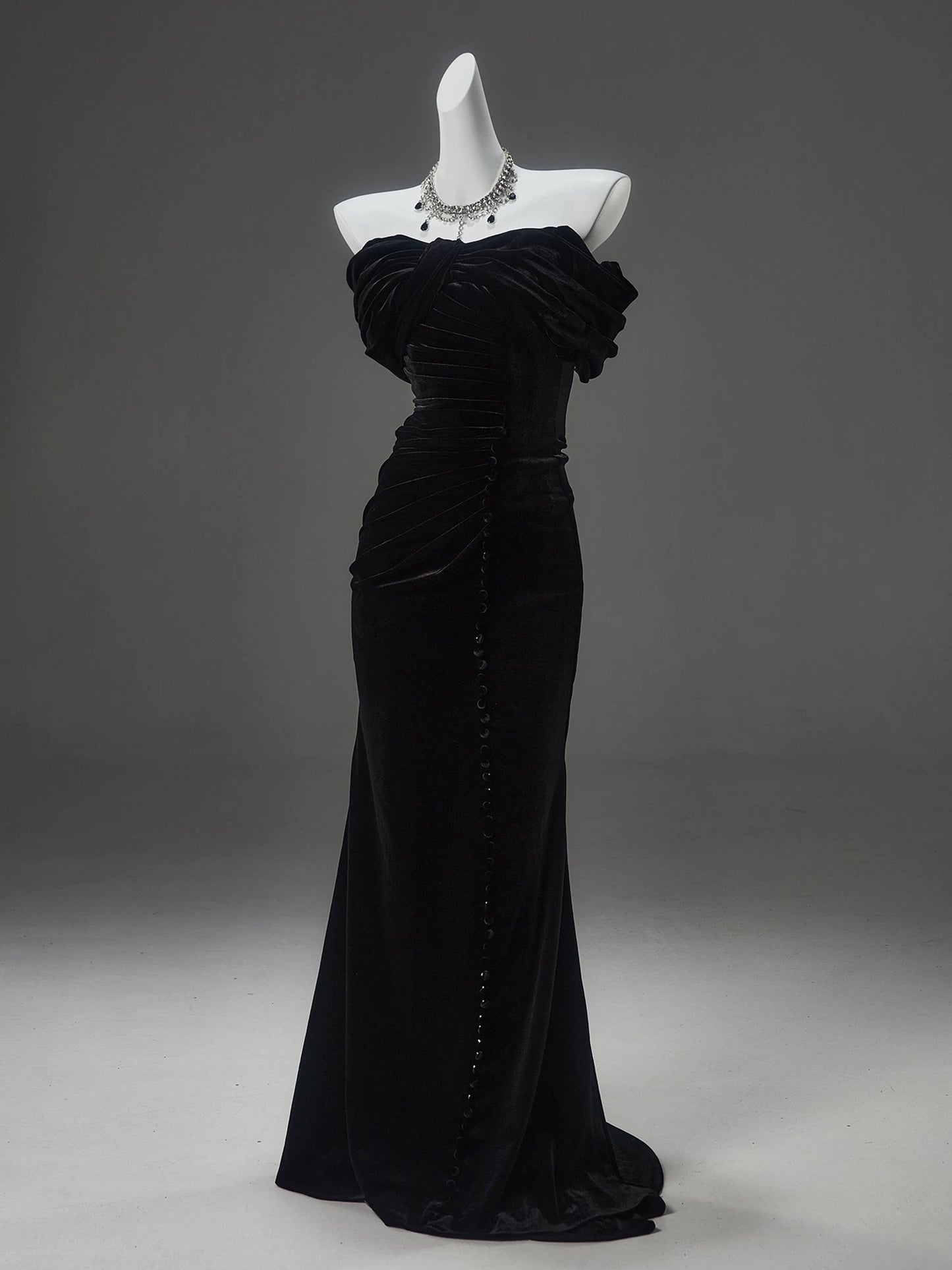 Off The Shoulder Black Mermaid Long Prom Dress Velvet Evening Dress J8438