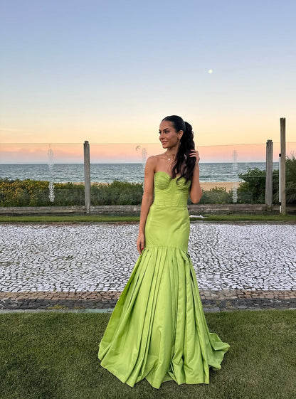Sweetheart Green Satin Wedding Guest Dress Mermaid Prom Dress Evening Party Dress J7069