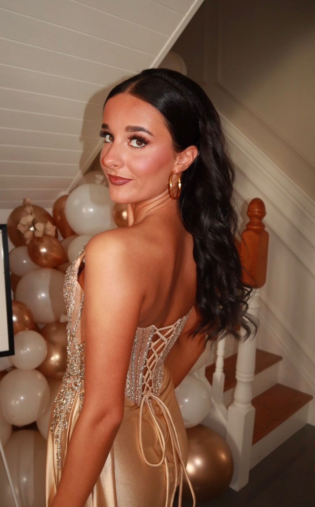 Champagne Mermaid Formal Prom Dress Sequin Beaded Evening Gown J11988