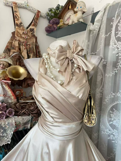 Champagne Satin Short Birthday Dress A Line Retro Homecoming Dress  J11863