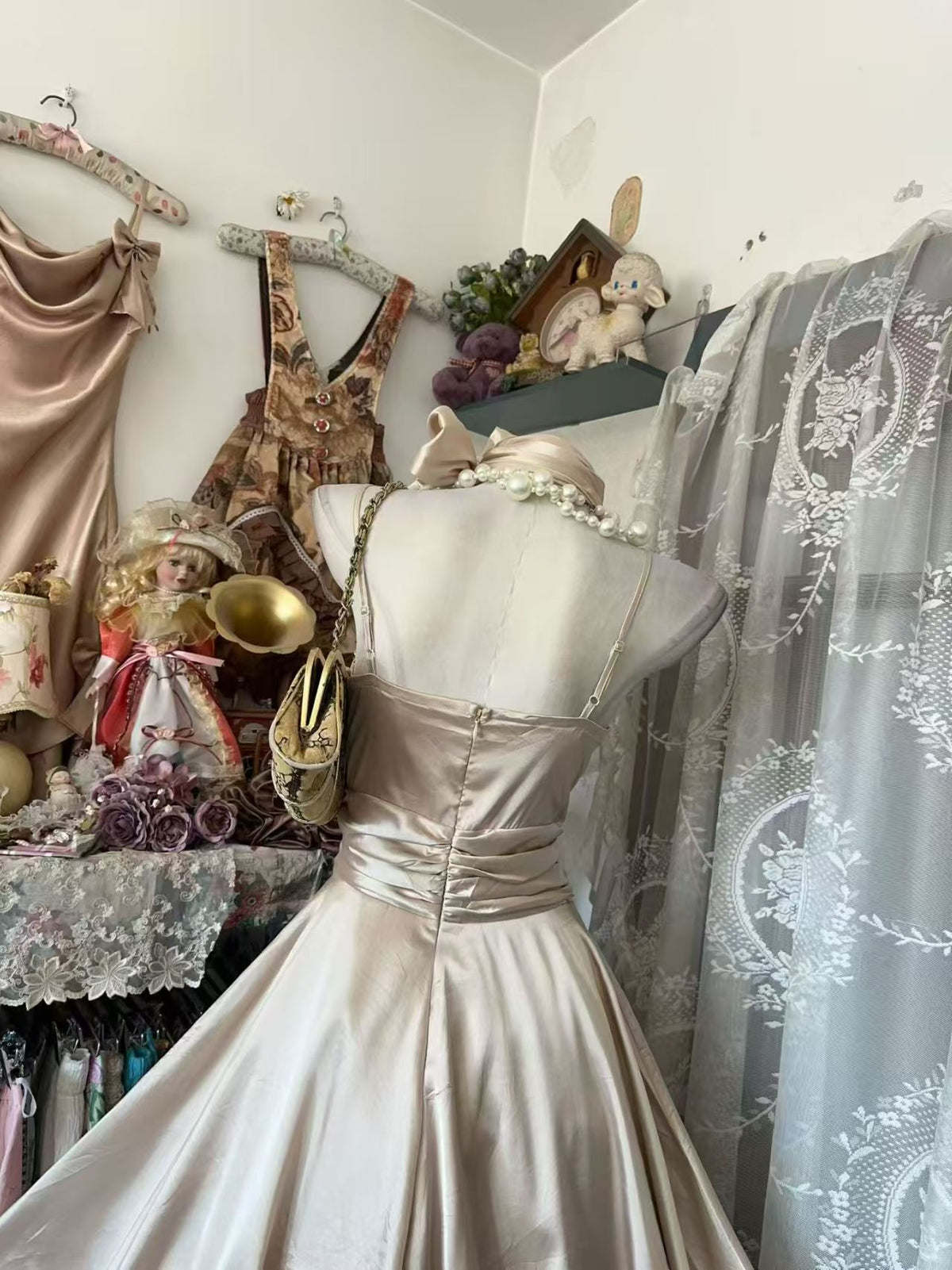 Champagne Satin Short Birthday Dress A Line Retro Homecoming Dress  J11863