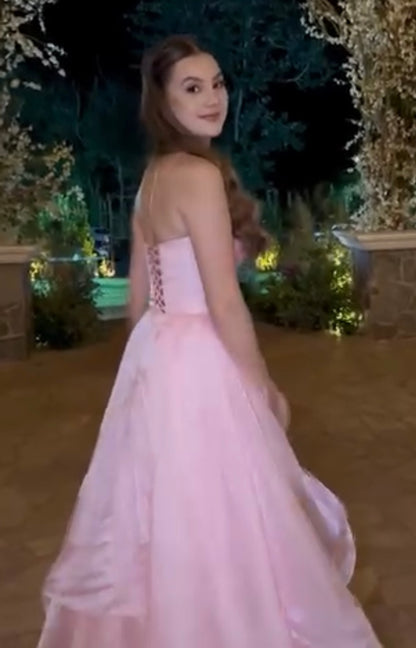 Strapless A Line Pink Prom Dress Wedding Guest Dress J7770