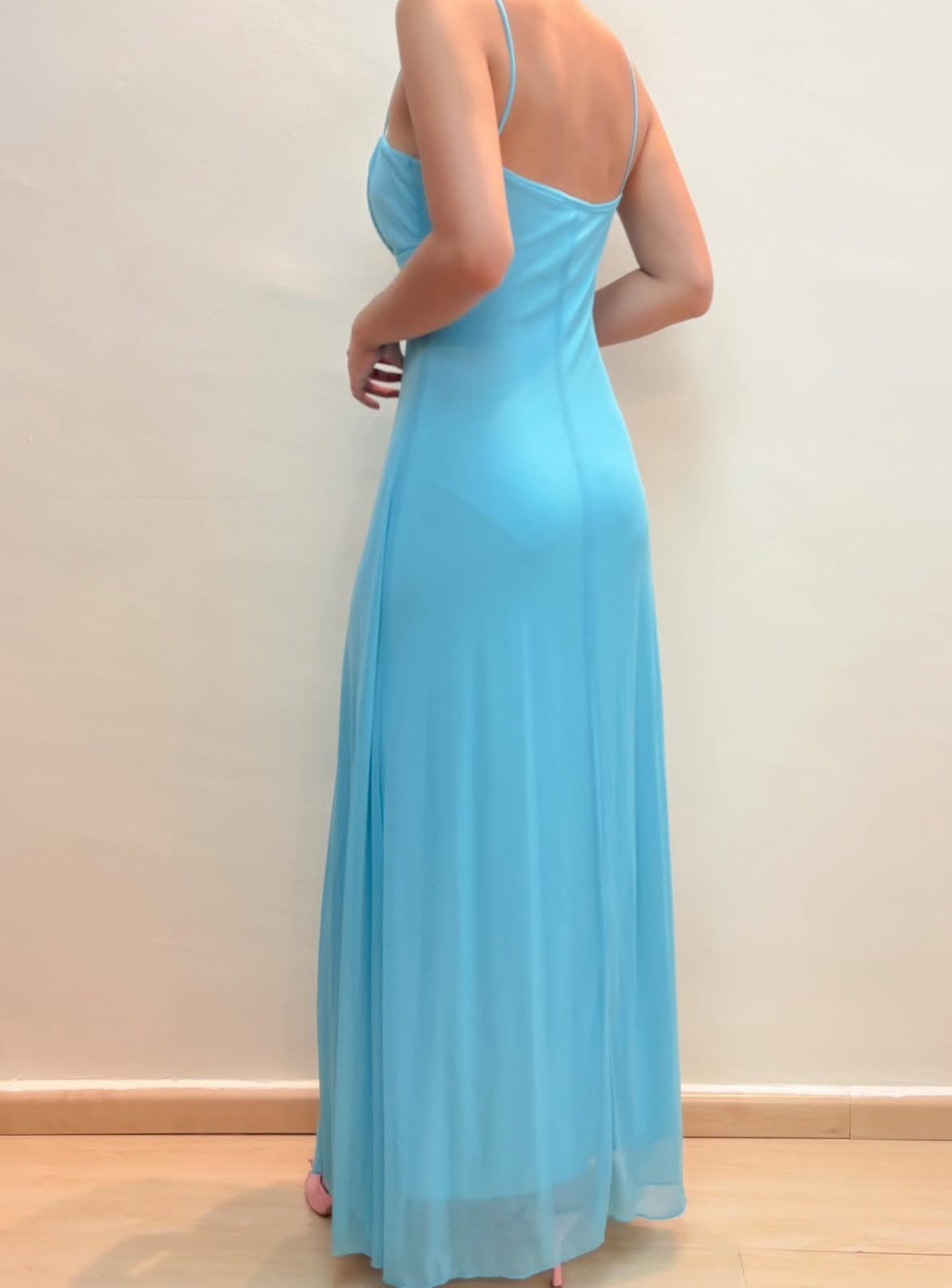 Spaghetti straps A Line Blue Vintage Long Prom Dress Formal Party Dress J8581
