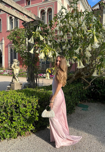 Robe fourreau dos nu pour invitée de mariage, robe de bal rose formelle J7153