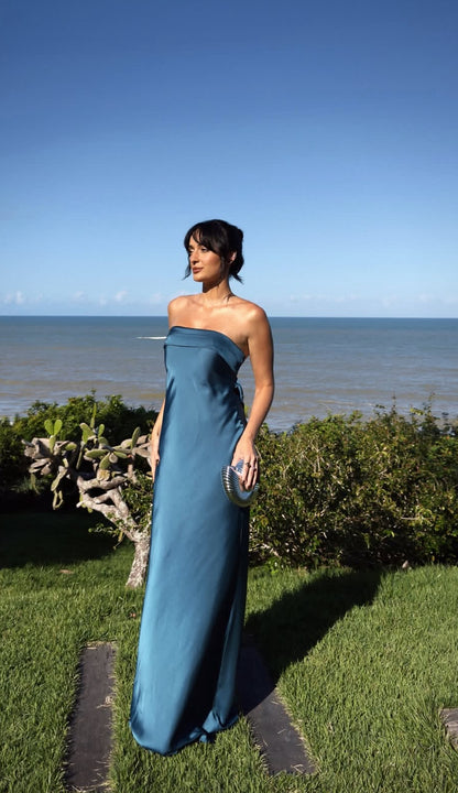 Strapless Sheath Satin Prom Dress Formal Evening Party Dress J7036