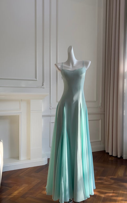 Spaghettiträger A-Linie Chiffon Langes Ballkleid J7985