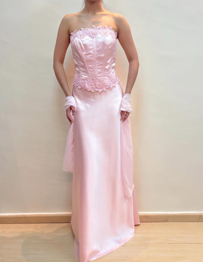 Robe de bal longue rose à appliques, robe de soirée formelle J8574